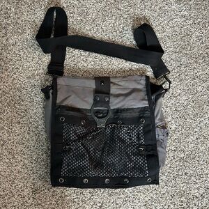 Vintage Tripp NYC Bag Grey Black Messenger Handcuff Grunge Cyber Goth Skull 2000